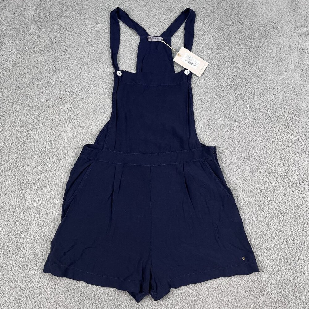 NWT Brownie Basics Collection Blue Sleeveless Overalls Shorts Romper Sz Medium